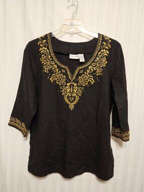 Jaclyn Smith Black gold embroidered sequin tunic top Plus size 1X